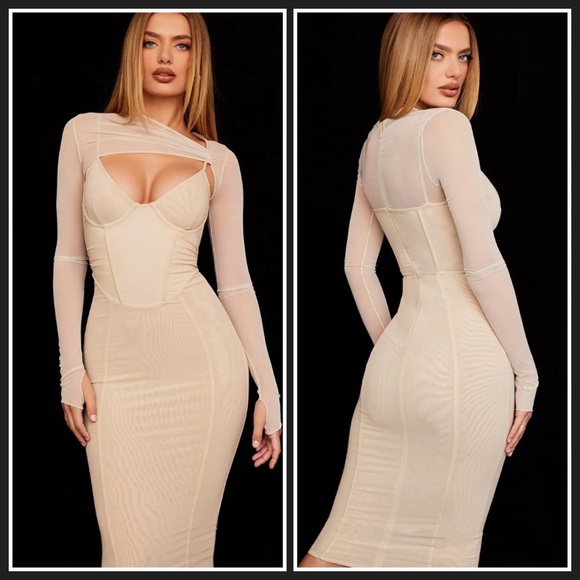 House Of CB Beatrice Beige Corset MIDI Dress XS